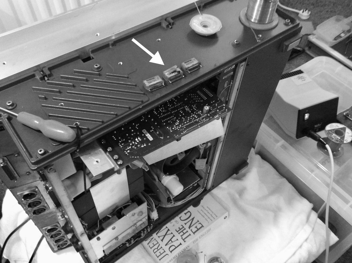 BobBurnell's tweet photo. Mains filter capacitors have a finite life. At the death knock they go with a bang. Built back in '83 this old STUDER A810 tape machine blew up on Sunday filling the room with smoke! See the one in the middle of the three we removed. #StratforduponAvon https://t.co/c8BaFyj8Zc