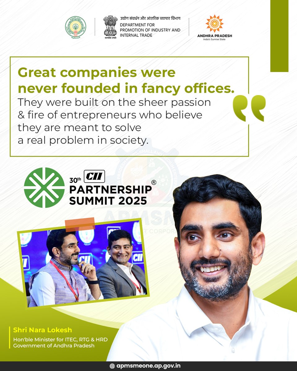 apmsmedc's tweet image. One Family One Entrepreneur: A Vision Transforming Andhra Pradesh

Hon’ble Minister Shri @naralokesh  garu shared an inspiring and forward-looking message on nurturing a strong entrepreneurial culture in alignment with the One Family One Entrepreneur vision. He highlighted how…