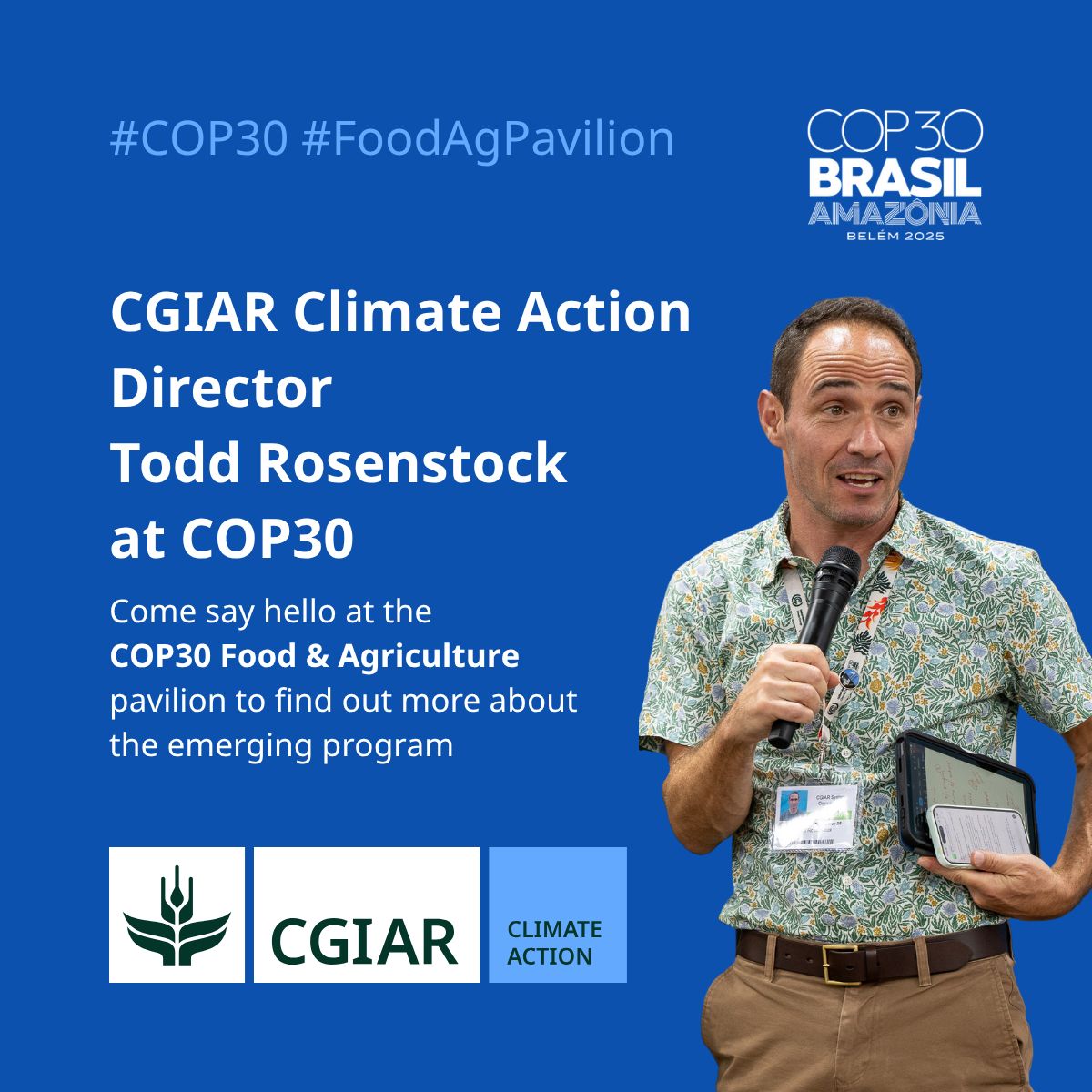 CGIARclimate's tweet image. CGIAR Climate Action Director Todd Rosenstock is at #COP30!

Come say hello at the #FoodAgPavilion to find out more about our emerging priorities for transforming food, land and water systems. 

Find the pavilion 🗺️  lnkd.in/e-VnJRpN
Meet Todd 🔗  lnkd.in/eS4WTjeE