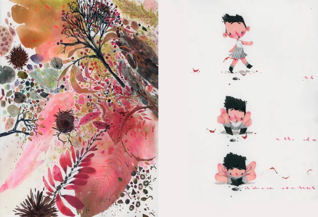 A Hiii Illustration Jury Award goes to "The Red Leaf", by Liu Wenwen &amp; Cui Jun!
The story of a boy whose curiosity is sparked by a single red leaf, revealing the magic in the everyday.
Juror Olaf Hajek called it a "stunning artistic effect" and "personally, my favorite work."