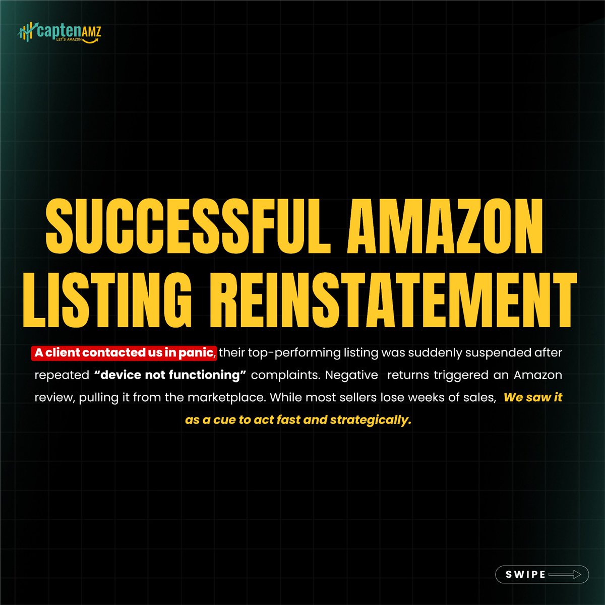 CaptenAMZ's tweet image. Amazon suspended our client’s top listing  but we didn’t waste a second.
We investigated, gathered proof, fixed complaints &amp;amp; sent a solid appeal.
Amazon agreed → Listing reinstated, sales restored.
Need help with reinstatements? DM us.

#CaptenAMZ #AmazonHelp #AmazonExperts