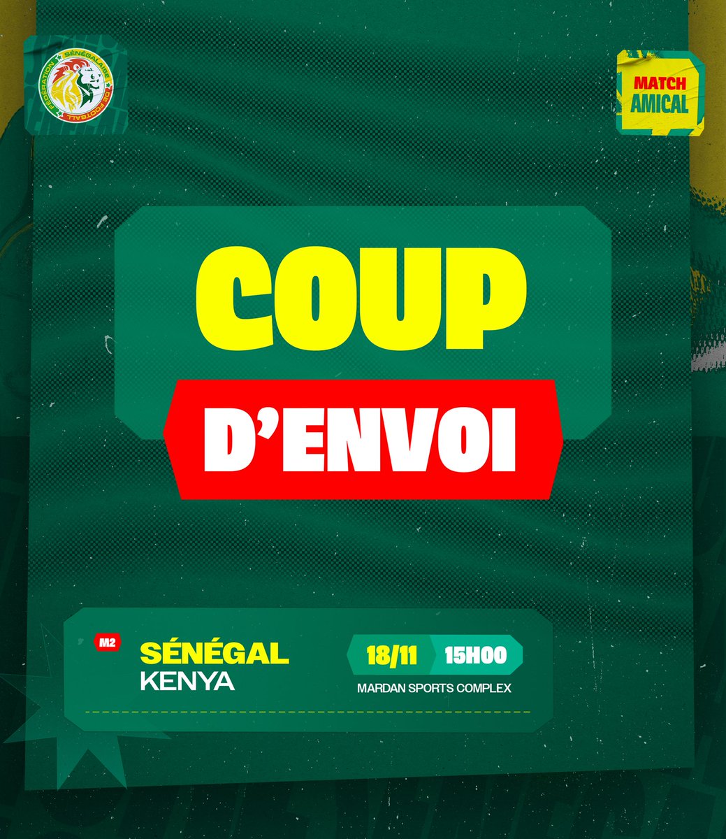 ⏰1’ 𝘾𝙊𝙐𝙋 𝘿’𝙀𝙉𝙑𝙊𝙄 | C’est parti au Mardan Sports Complex pour ce match amical international entre les lions du Sénégal et les Harambee Stars du Kenya. 

#SENKEN | (0-0) | #FriendlyGame