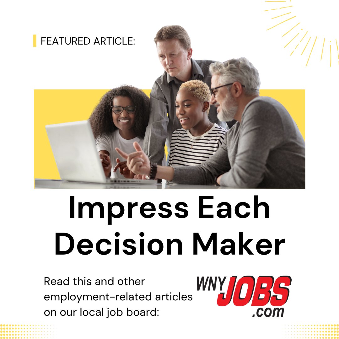 wnyjobs's tweet image. Hiring decisions are rarely made by only one person, and it is up to you to be sure &amp;amp; wow everyone involved in the hiring process, from the Receptionist to the Interviewer. Read Joe Stein’s article for more info: buff.ly/3SmVTw 
#TuesdayTips #JobInterviewTips #WNYjobs
