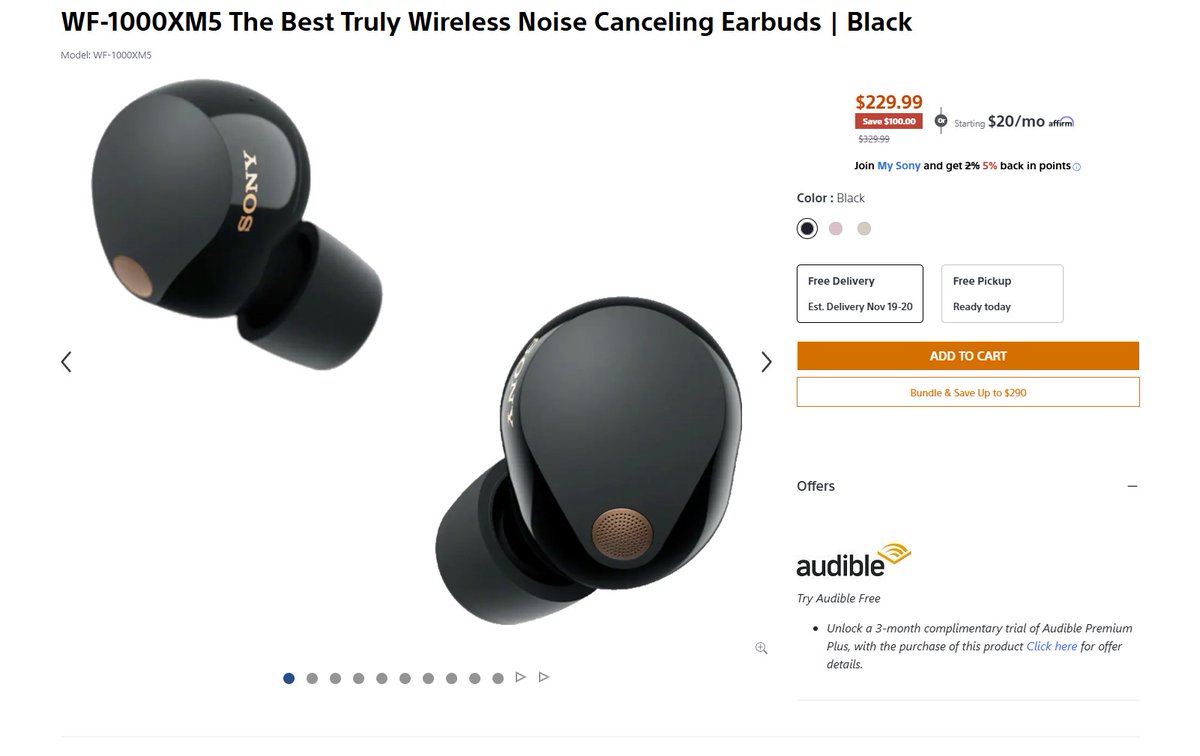 techaeris's tweet image. Sony&apos;s got some deals happening on headphones and earbuds directly from their site.  The WF-1000XM5 $100 off right now. Affiliate link below.

howl.link/9o1inm5x22c3o