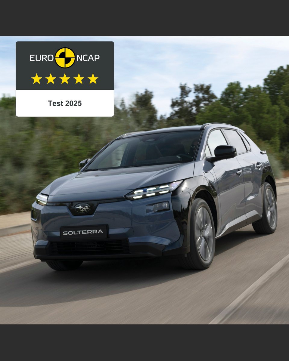 We are proud to announce that the new all-electric Solterra achieved the maximum five-star overall rating in the 2025 Euro NCAP safety performance tests.

For more information, visit: subaru.eu/media/solterra…

#SafeFunTough
#PoweronReadyCharge
#SubaruSolterra
#AllAroundSafety