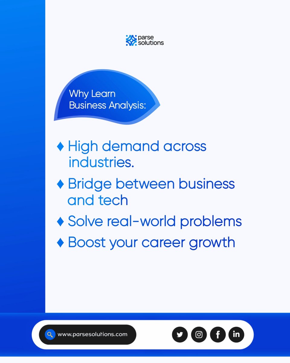 ParseSolutions's tweet image. From hospitals to banks, insurance to logistics, Business Analysts are essential everywhere. If it runs on data and strategy, it needs a Business Analyst!✨

Start your journey with Parse Solutions. 100% remote. Affordable. Designed for your growth💙