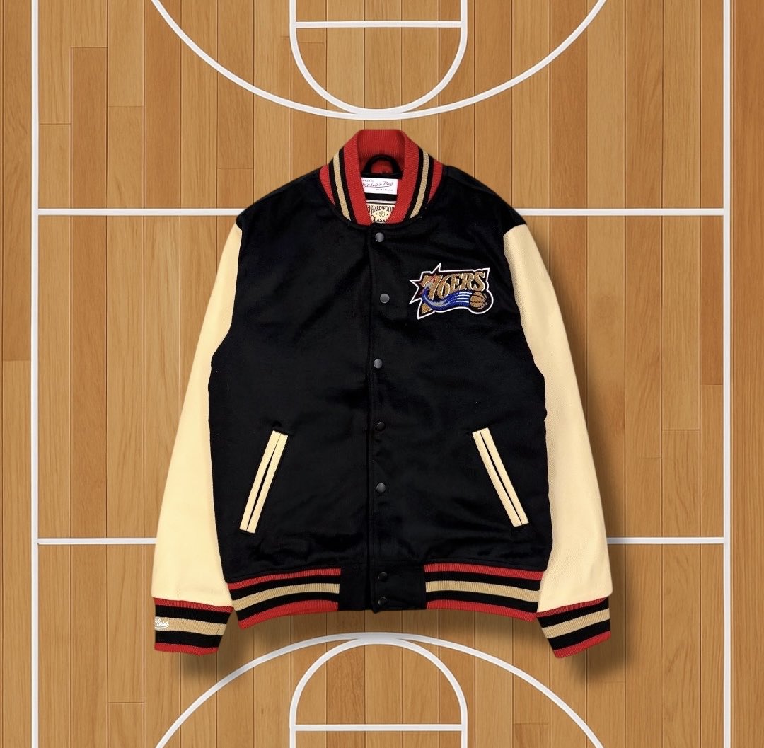New <a href="/sixers/">Philadelphia 76ers</a> varsity jacket 🔥👀 Now in store!