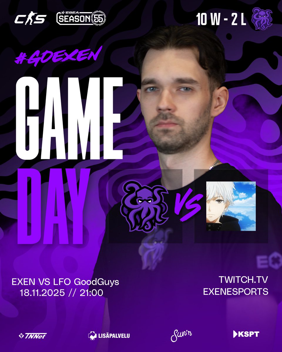 ESEA Intermediate season 55:n runkosarja huipentuu tällä viikolla! Nyt jos koskaan, tuuhan kattoo EXENin peliä tänään 😎

🆚: LFO GoodGuys
⏰: 21:00
📺: twitch.tv/exenesports 

#goEXEN #esportsfi
