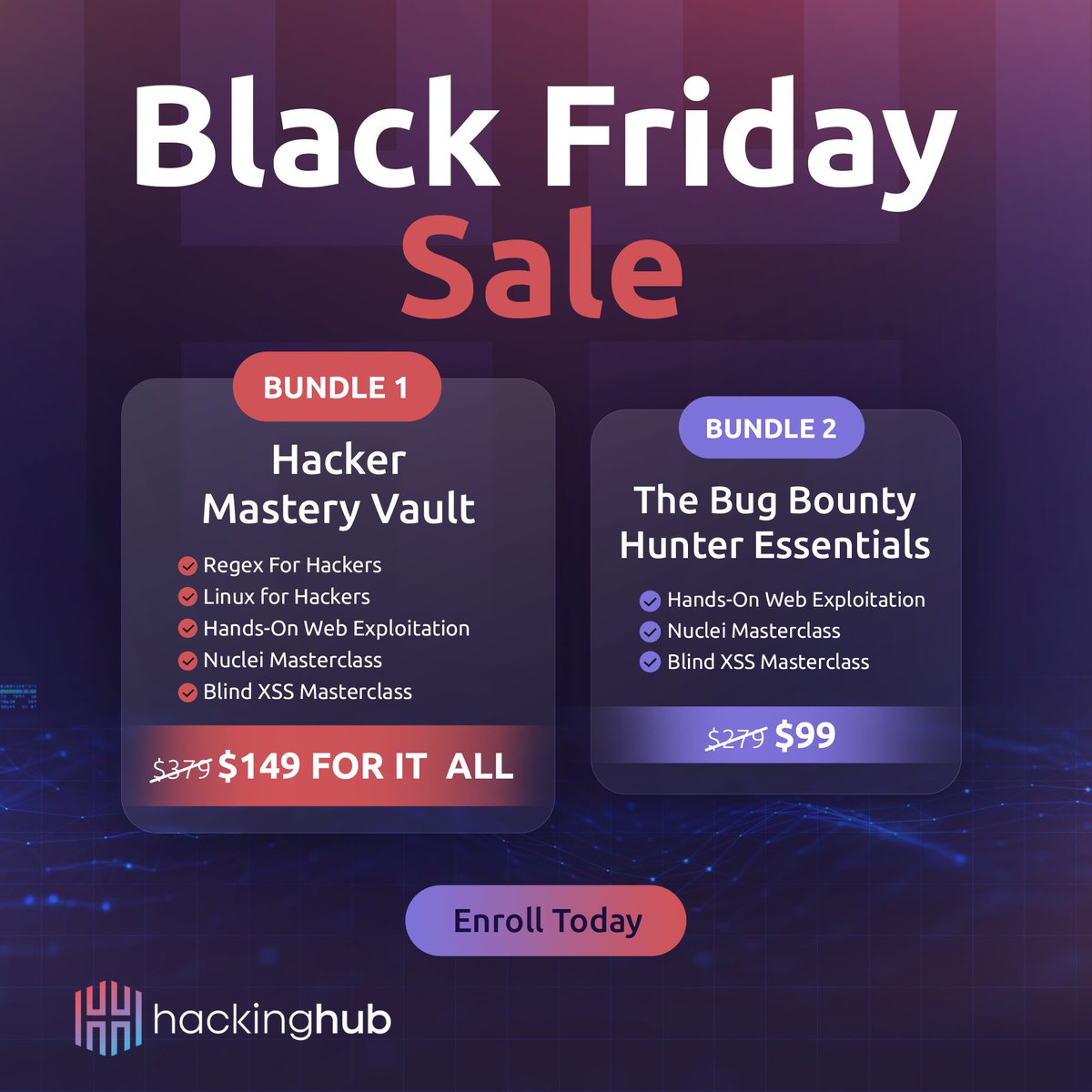 NahamSec's tweet image. Giveaway and new course 🚨 

I just released a nuclei course and we have made it a part of our Black Friday bundle. You can get all of our courses for the price of one. 

🎁I’ll give some away. All you gotta do is RT &amp;amp; reply with which bundle you want! 

hhub.io/BugBountyBundl…