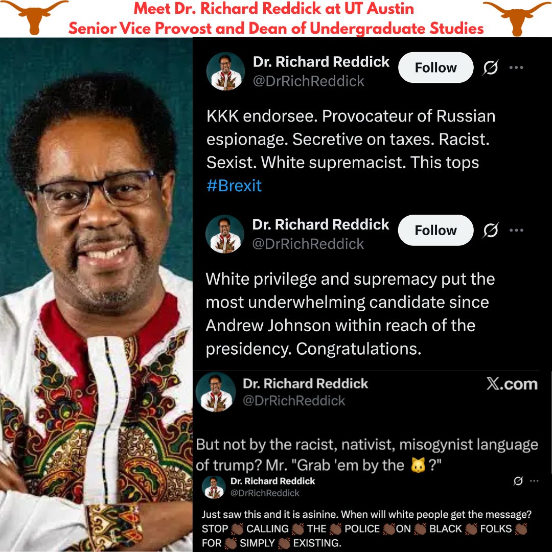 thetexashorn's tweet image. The &quot;DEI&quot; Dean Who Compared Trump to Hitler Is Now Shaping UT Austin&apos;s Curriculum. He&apos;s called Trump a &quot;Racist &amp;amp; White Supremacist&quot; who sold out America to Russia. He has also decried the work of @christopherrufo in exposing DEI agitators as &quot;Anti-Democracy.&quot; Read more below ⬇️