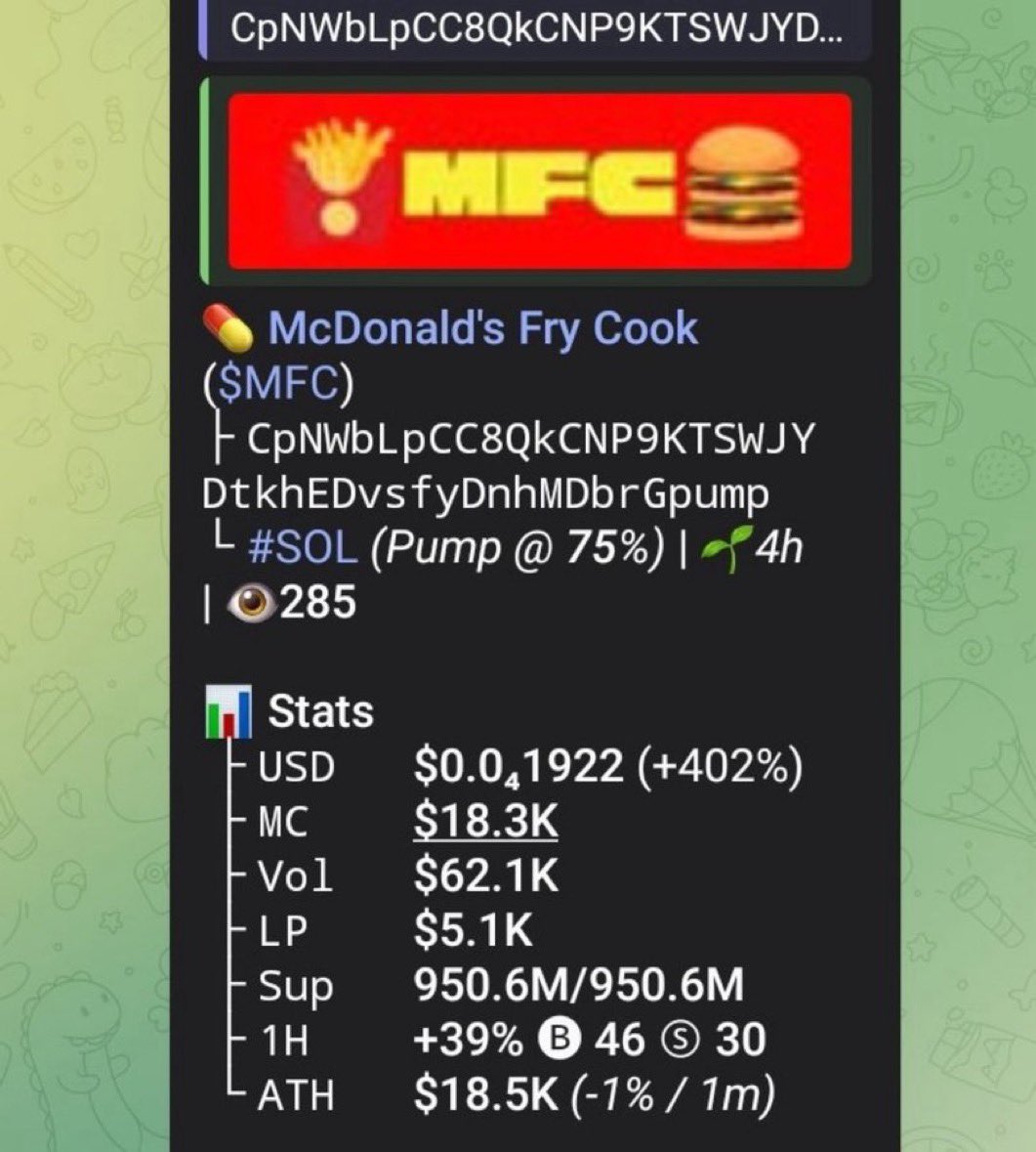 GreenCandleX_'s tweet photo. I introduced $MFC to my private Telegram group at a $18k market cap.
⛓️ #Solana
Ca:
92qShDEJKE5djAD81rCzeew3DLYGF8SmzsPQ3AJWpump https://t.co/RLEWQ9N1md
