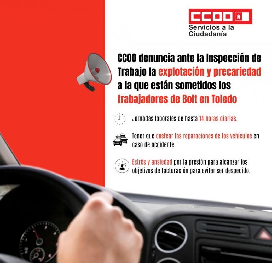 FSCdeCCOO's tweet image. 🚕 Hemos denunciado a Bolt ante la Inspección de trabajo por las prácticas a las que somete a su personal en Toledo.

🛑 El trabajo a través de plataformas digitales no puede suponer explotación y precariedad.

➡️ castillalamancha.ccoo.es/noticia:742072