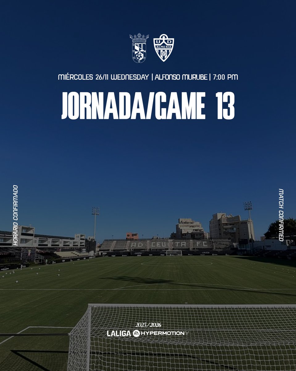 ℹ️ The Sole Competition Judge of the <a href="/rfef/">RFEF</a> has agreed that the second half of our postponed match against <a href="/ADCeuta_FC/">AD CEUTA FC</a> will be played at 7:00 p.m. on Wednesday, 26 November.

📍 Alfonso Murube.
