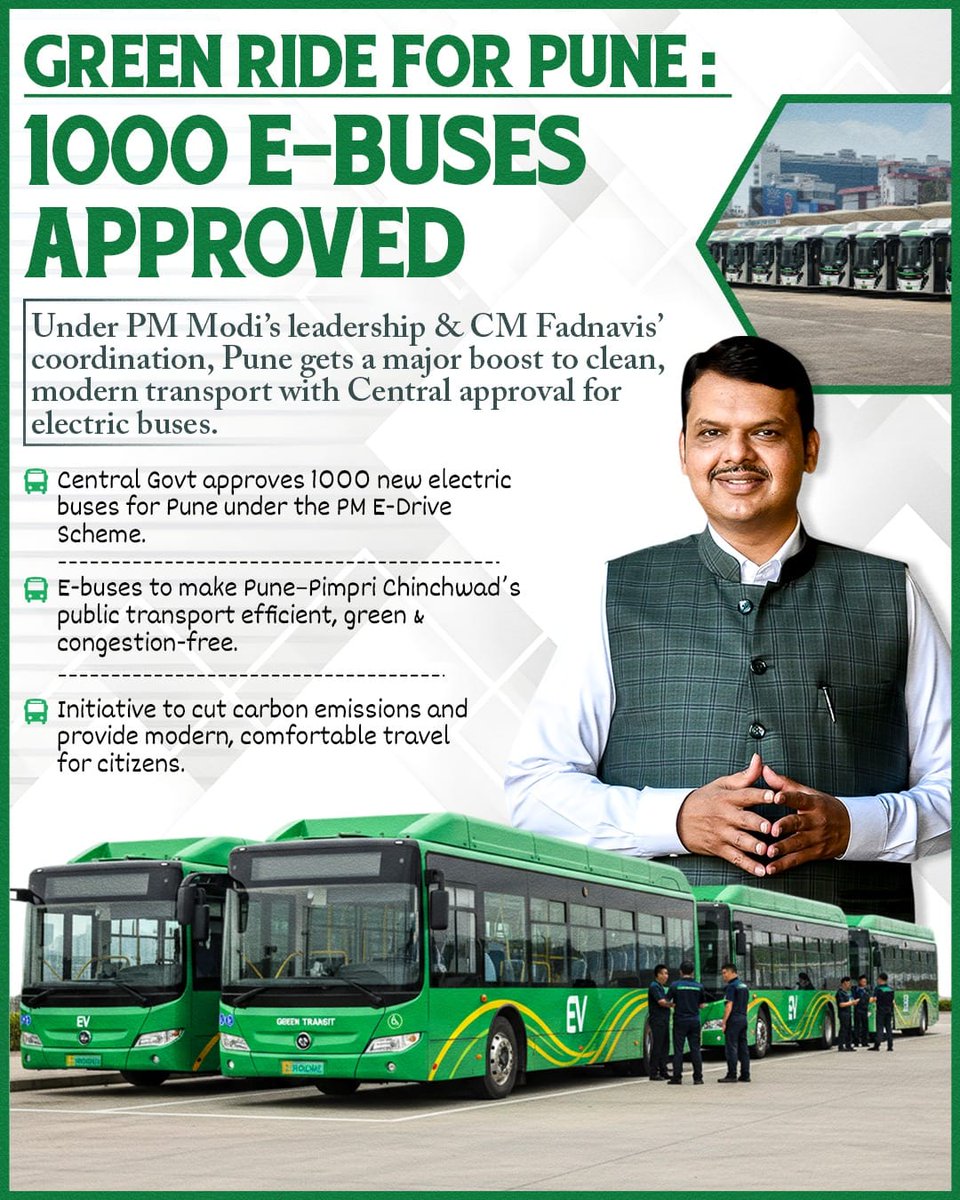 RealAvadhesh's tweet image. स्वच्छ और सुरक्षित यात्रा के लिए 1000 ई बसों का निर्णय दूरदर्शी नेतृत्व का प्रतीक है. धन्यवाद @Dev_Fadnavis.