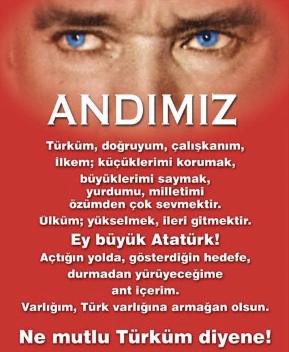 Haydi Türk Milleti!
Ses Ver, Nefes Ol, 
Bir Ol, Birlik Ol..

"VARLIĞIM TÜRK VARLIĞINA ARMAĞAN OLSUN" ⚔🇹🇷⚔️

#TürkMilleti #NeMutluTürkümDiyene 
#Andımız
#HainsizTürkiye