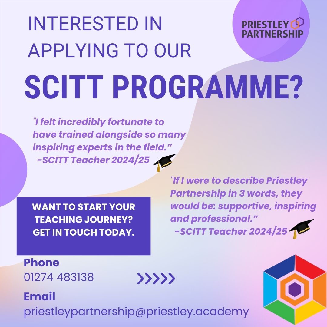 Thinking about joining the #SCITT programme but not sure where to start? 🤔

Our #SCITT teachers say the support makes all the difference!

Have questions about applying or joining the #Priestleypartnership programme?

 DM us — we’re here to help! 

 #FutureTeachers