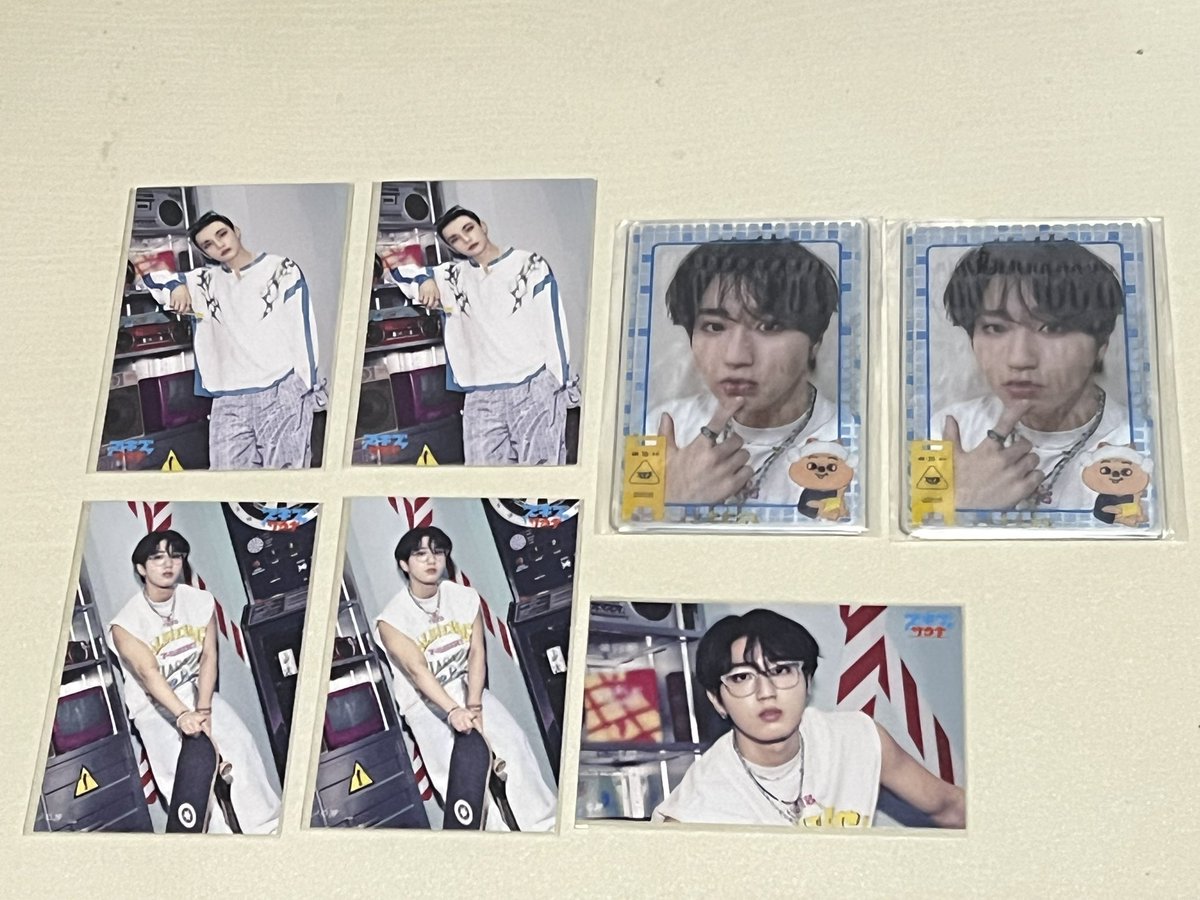 blue___evening's tweet photo. Stray Kids スキズ オンラインくじ  ラッキーチャンス SKZ サウナ 交換

譲)ハン🐿ヒョンジン🥟
求)F賞スンミン🐶(A優先)
     E賞.F賞アイエン🦊(ステッカーはA優先)
     E賞バンチャン🐺

郵送での交換となります。
まとめての交換優先、歓迎です◎ https://t.co/01Iu11CLnG