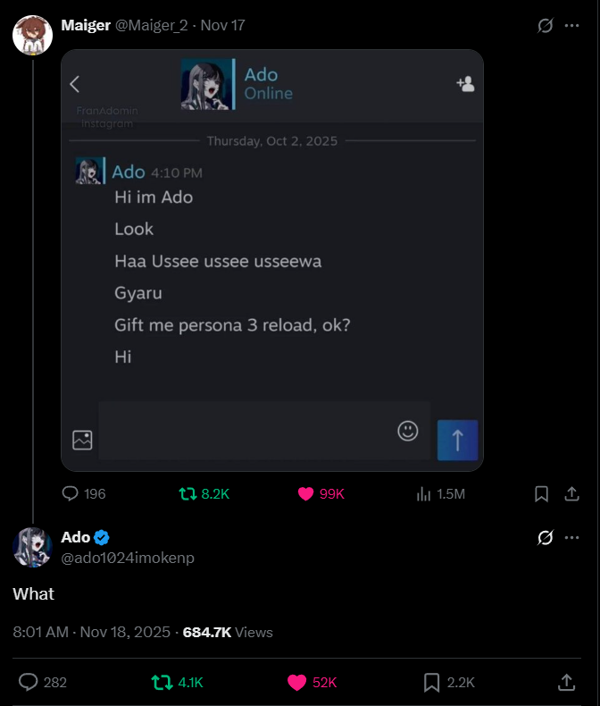 AdoEngFans's tweet image. Ado is picking up on these memes pretty quick ngl