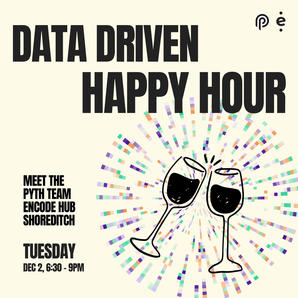 encodeclub's tweet image. 🍸 Dec 2 - Pyth Data Driven Happy Hour

Join DeFi teams, banks, funds, traders &amp;amp; builders for a relaxed evening of drinks, nibbles, open conversation, and new collaboration opportunities.

Powered by @PythNetwork - real-time, on-chain market data for the next generation of…
