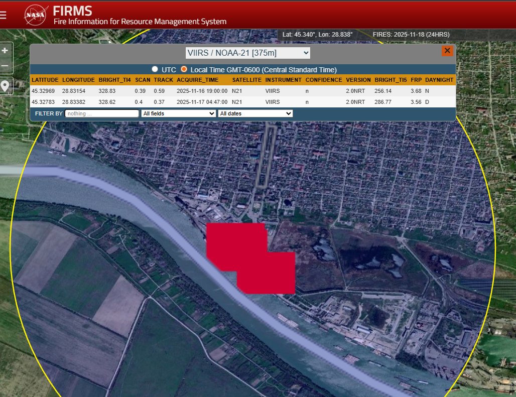 UKikaski's tweet image. 2025-11-17: Russia struck a Turkish-flagged LPG tanker in the port of Izmail. The attack was almost certainly carried out with loitering munitions in the Shahed family.

#OSINT
1/5
