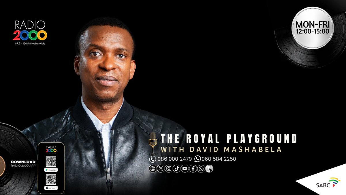 Radio2000_ZA's tweet photo. 🕑📻#LunchTimeRadio | We call it #TheRoyalPlayground, David Mashabela on #TheRoyalPlayground 🎵Join David Mashabela taking you to the hour 3pm💫
@DavidMashabela https://t.co/WP3egDjMhs