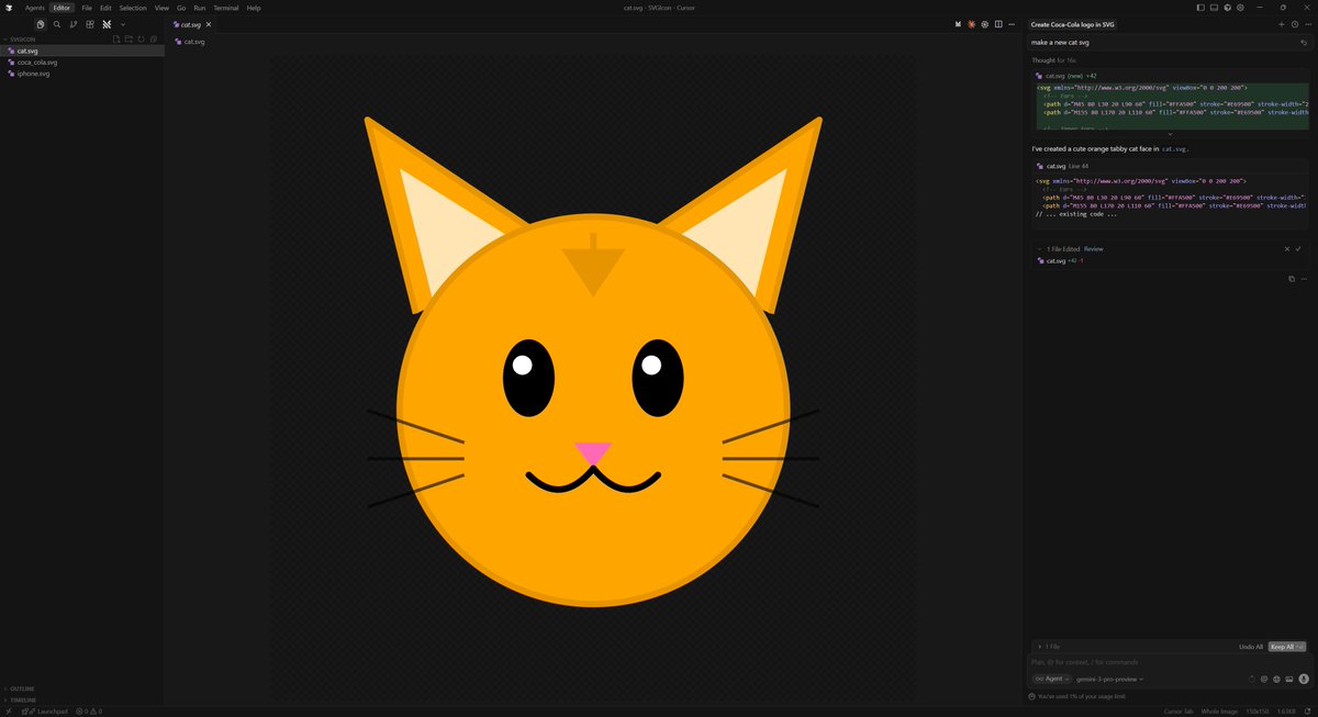 PierrunoYT's tweet image. 🔥 Gemini 3 Pro Preview is now live in Cursor!

Just disable your custom API key, add a custom model, and select:

 gemini-3-pro-preview

Loving how smooth it runs already. 🚀
#AI #CursorIDE #Gemini3Pro #GoogleAI #GenAI #AItools #Developers #AIDev #Coding #TechNews