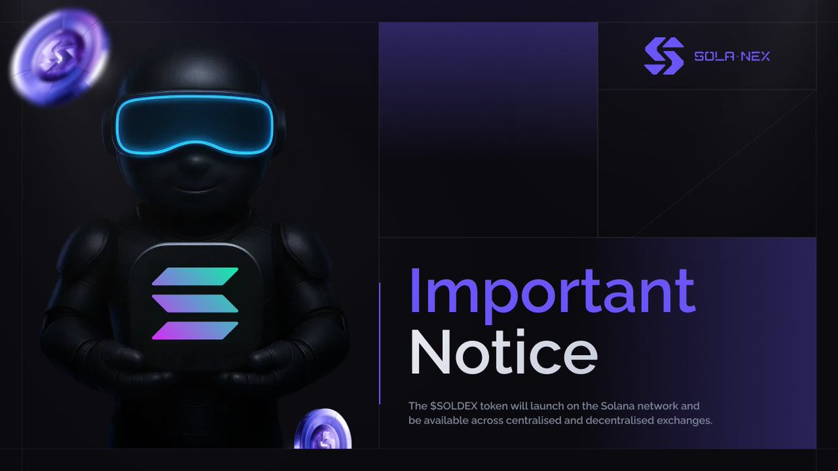 🚀 Important Notice: The $SOLDEX token will launch on the Solana network and be available across centralised and decentralised exchanges.

To ensure a smooth distribution, please submit your Solana wallet address on our website if you purchased through an EVM network.

Follow