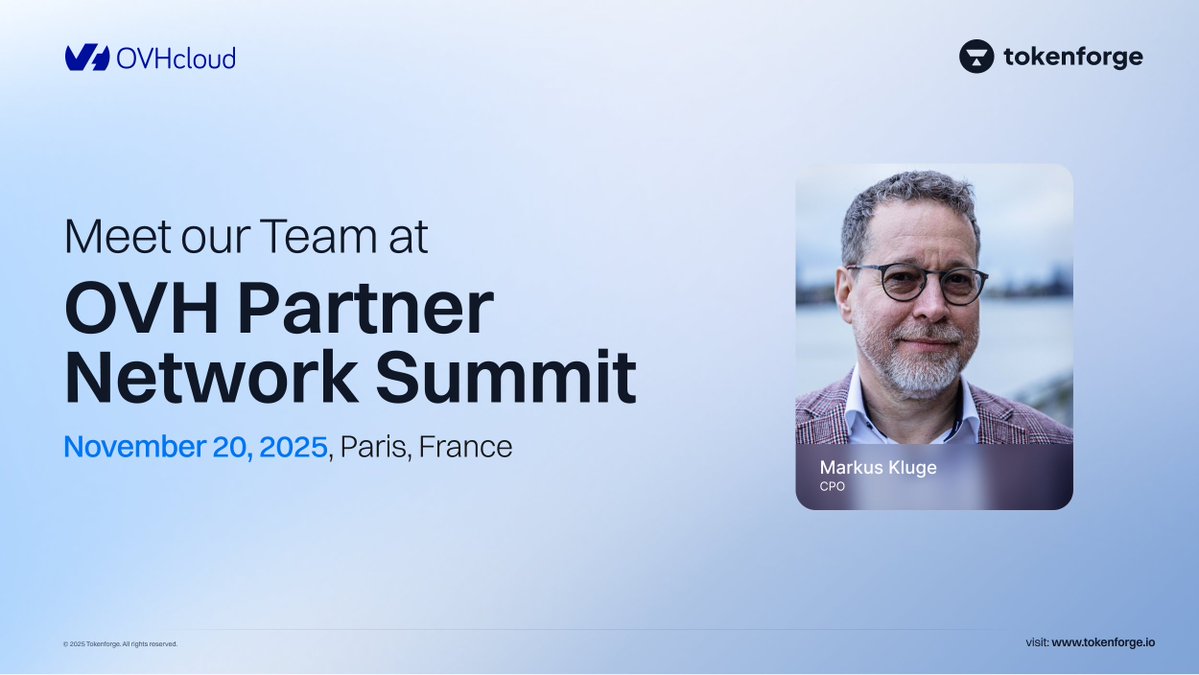tokenforge's tweet image. We are proud to be pitching at the #OVHcloudPartnerNetworkSummit25.

We will present our asset-lifecycle solution for fully compliant issuance across the EU at the grand finale of the OVHcloud Blockchain &amp;amp; Web3 Accelerator, pitching in front of industry experts and leading…