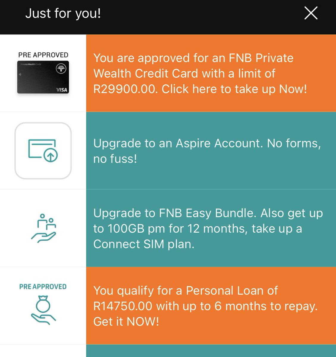 talkcentss's tweet photo. I concur 

Offering me an upgrade to an Aspire account while also approving a PRIVATE WEALTH CREDIT CARD for me is crazy business. https://t.co/Eo3Mv2Hu46