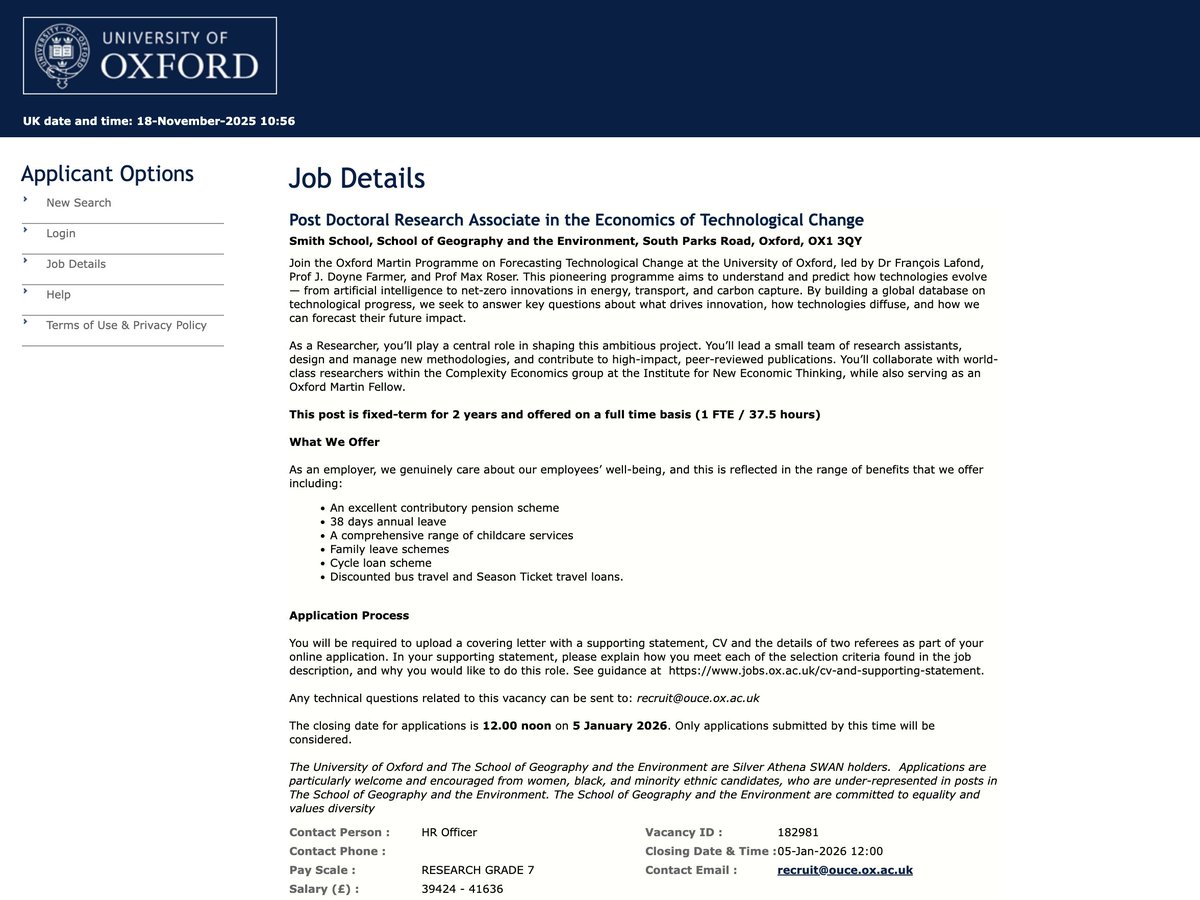 We are now looking for a fourth colleague to join our team — a Postdoctoral Researcher at <a href="/UniofOxford/">University of Oxford</a>.

It is a great position for a researcher with a broad interest in technology who enjoys carefully building a comprehensive database on technological change.

You will be