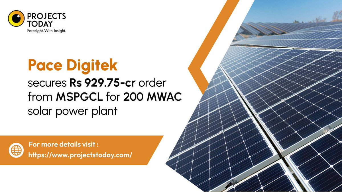 projects_today's tweet image. Pace Digitek has secured an order worth Rs 929.75 crore from Maharashtra State Power Generation Company (MSPGCL).

To read more: shorturl.at/JYn6k

#PaceDigitek #MSPGCL #PowerGeneration #RenewableEnergy #BusinessGrowth #InfrastructureDevelopment #IndianIndustry…