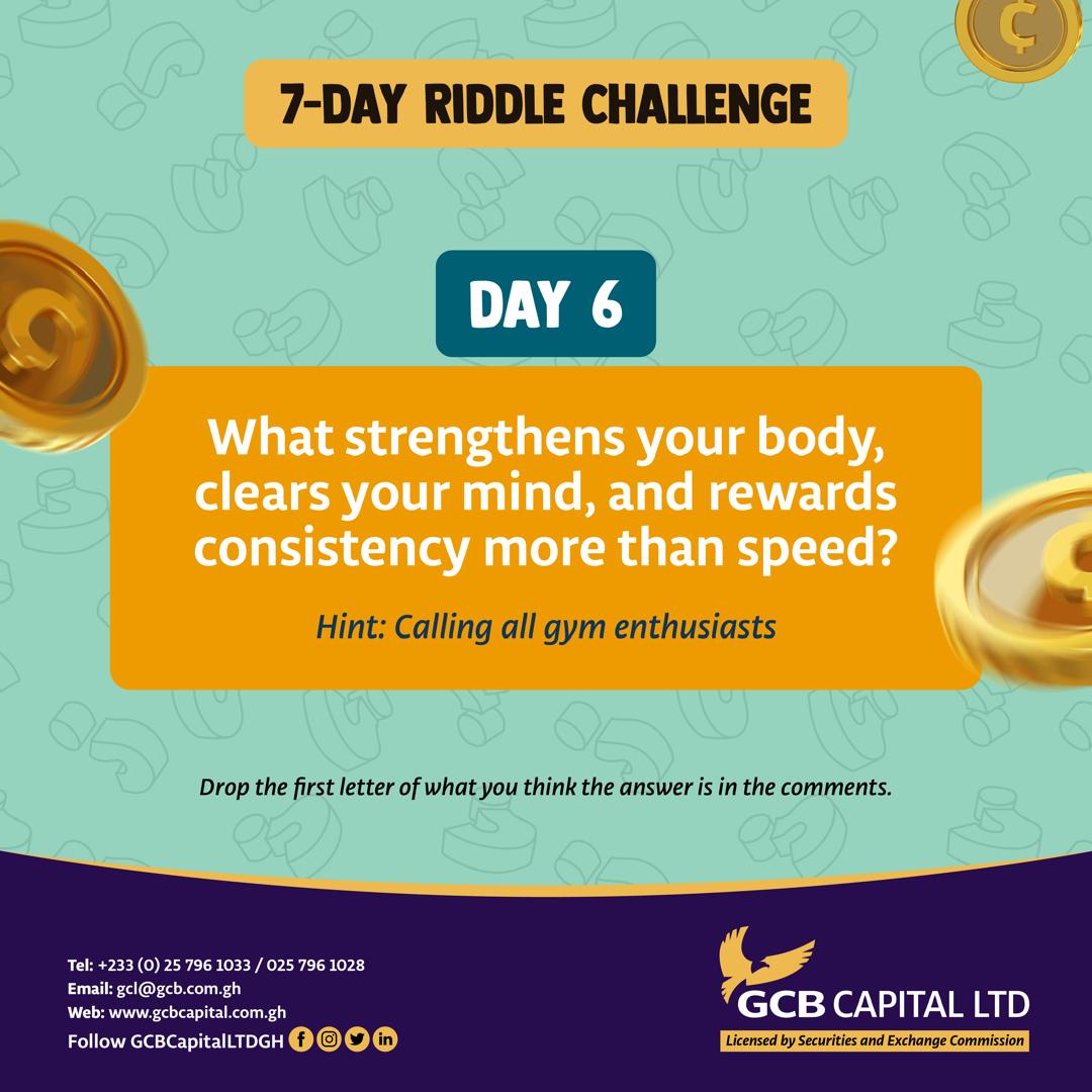 gcbcapitalltdgh's tweet photo. Day 6, Riddle 6, Hint 6…are you ready!!!
#gcbcapitalltdgh #gcbcapitalltd #gcl #inspiringtrustdeliveringresults #launchalert #bigreveal #day6 #riddle6 #letsguessaway https://t.co/rO8iN68UJR