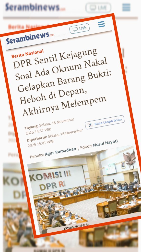 Jangan cuma di sentil, JEWER skalian tuh Kuping, biar kebuka lobang nya..!! 

Miris banget liat nya, Gelapin Barang Bukti, Hukuman nya cuma Mutasi..?? 
Apa Jeruji Besi gak berlaku buat mereka yang MENGAKU dirinya PENEGAK HUKUM..?? 

Tolak Ruu Kejaksaan..!
Met sore Pak Asrul Sani