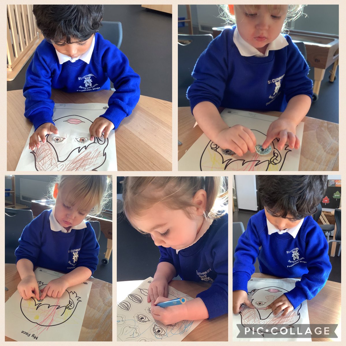 Such focus and creativity from our 2YO children today as they created their own self-portrait faces! 👧👦👧🏽 Lots of cutting, colouring and concentrating 🌟✂️🖍️ #StCuthbertsEYFS