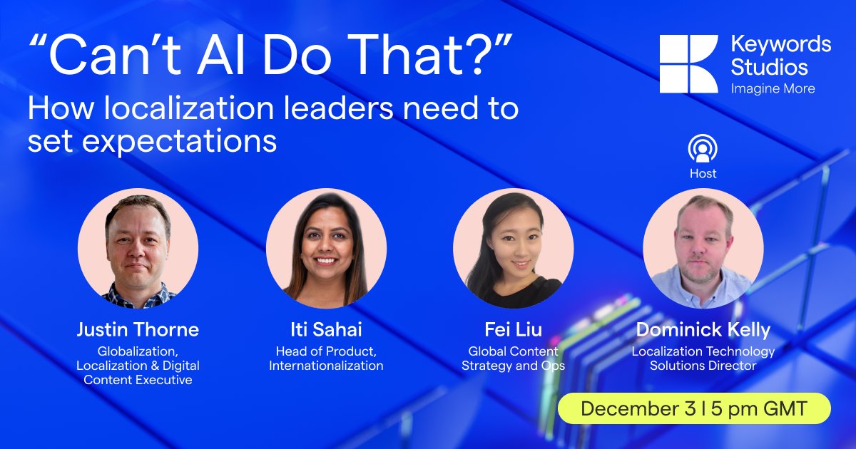 We are bringing together leading voices in localization, testing and production to explore the real rewards and real risks of AI in global content pipelines.

Join us live on December 3 👉 loom.ly/heEMWnY