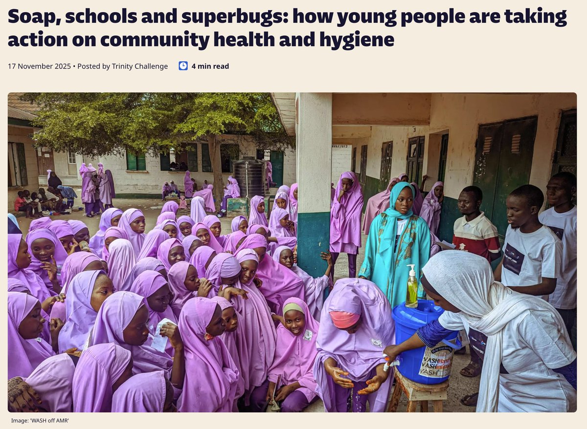 TrinityChall's tweet image. Soap, Schools and Superbugs - for #WAAW2025, we’re celebrating young changemakers tackling #AMR through creativity, education and action. From Kazakhstan to Uganda to Nepal, they are proving that hygiene saves lives. 

Read our feature with @wateraid -  washmatters.wateraid.org/blog/soap-scho…