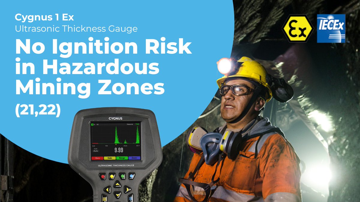 CygnusNDTgauges's tweet photo. The Cygnus 1 Ex ultrasonic thickness gauge is intrinsically safe, certified for Zones 21 & 22, and trusted in coal mining and volatile environments.
👉 Learn more: https://t.co/WMI147lv6X
#Cygnus1Ex #ExplosionProof #NDT #MiningSafety #ATEX #IECEx #Zone21 #Zone22 #HazardousZones https://t.co/3MJW5nBgce