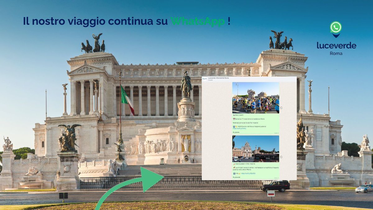 📢Il nostro canale di #Luceverde Infomobilità #Roma attivo su #Whatsapp!

🔍Cerca il nostro canale, iscriviti e non perdere le nostre #notizie sul traffico e sulla viabilità

👣Stai al passo con la mobilità grazie a Luceverde!

Link canale👉 buff.ly/vhWIbaC 

 #Luceverde