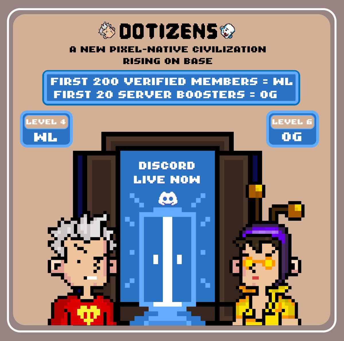 Dotizens_base's tweet image. GM Base 🟦✨

The Dotizens civilization opens its gates TODAY.

Our Discord is now LIVE — and early supporters are getting rewarded:

And for the early frens right here:
👉 Follow, Like, retweet and Drop your Base address below to get WL.

#Base #Dotizens #Freemint
