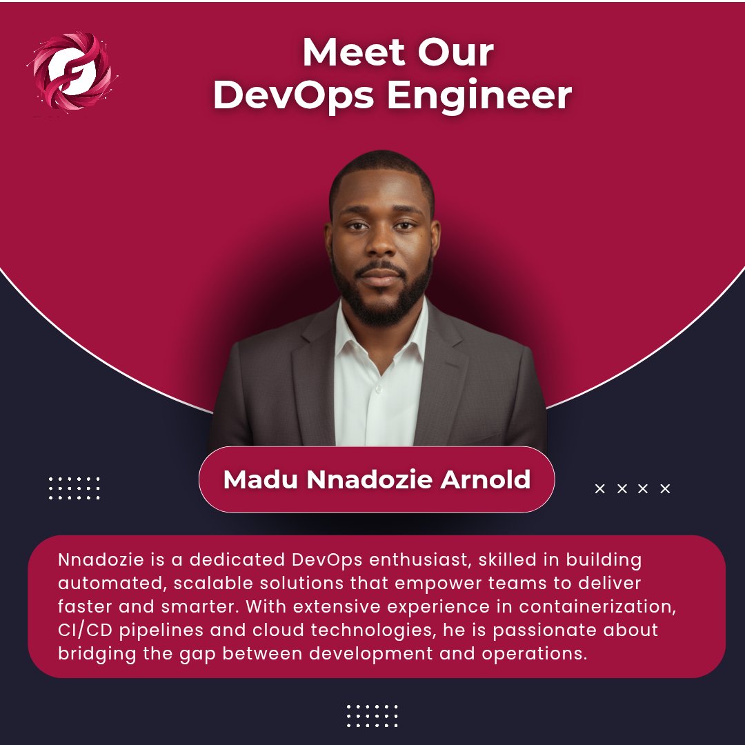 FuamaTech's tweet image. Meet our DevOps Engineer, Nnadozie. From containerization to CI/CD pipelines, he bridges the gap between Development and Operations with expert cloud technologies.

#DevOps #MeetTheTeam #CloudComputing #Automation #CICD #TechLife