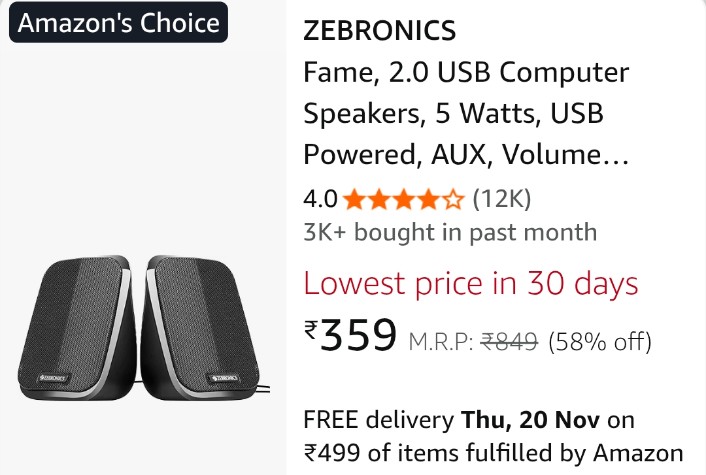 offerguruji's tweet image. Limited-time Deal: ZEBRONICS Fame, 2.0 USB Computer Speakers, 5 Watts @ ₹359

Buy👉 amzn.to/3JRmmnt

#ComputerSpeaker #Speakers #Nayanthara #modose #WINTER #WorldCup2026