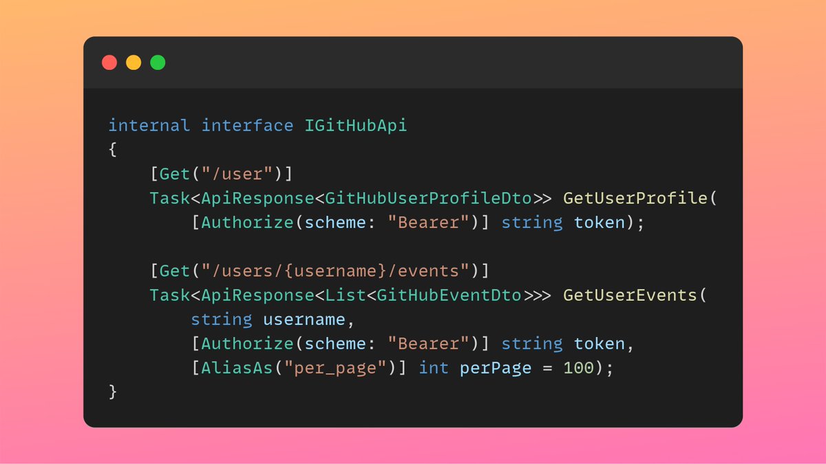 mjovanovictech's tweet image. Interface →→→ HTTP client

This is what Refit allows you to do with very little code.