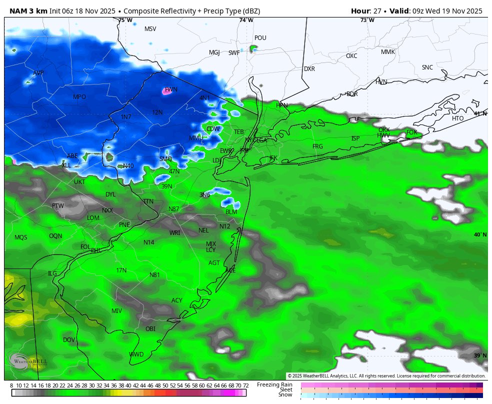 Good morning! Today will be chilly but less windy in the NYC metro area. Sunshine will give way to increasing clouds late in the day. High temps will reach the mid to upper 40s. Some rain (or wet snow N&amp;W) is possible late tonight into early Wednesday morning.