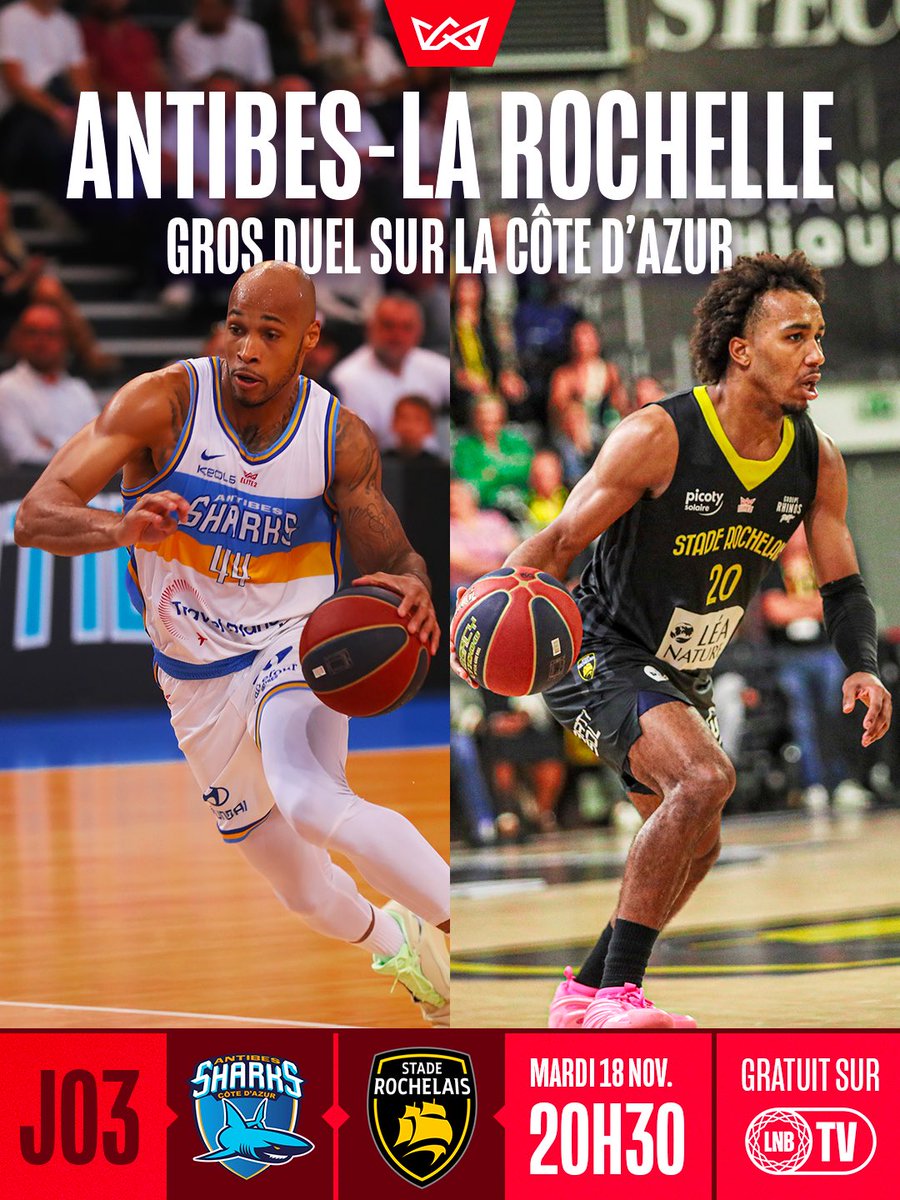 Ce soir, <a href="/AntibesSharks/">Antibes Sharks</a> accueille <a href="/SR_Rupella/">Stade Rochelais Basket</a> à 20h30 🔥
👉 Match à suivre gratuitement sur LNB TV !

#Elite2 #Basketball