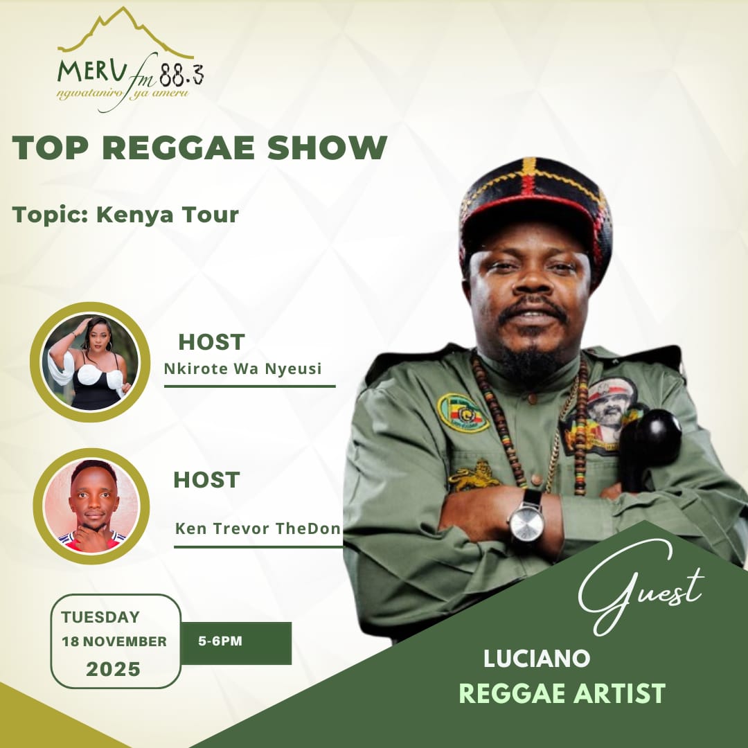 MeruFmOfficial's tweet image. #Top_Reggae_Show 
Leo tukona Luciano from 5PM. Usikose...
Host. Nkirote Wa Nyeusi &amp;amp; KEN MWAMBIA 
#ReggaeVibes