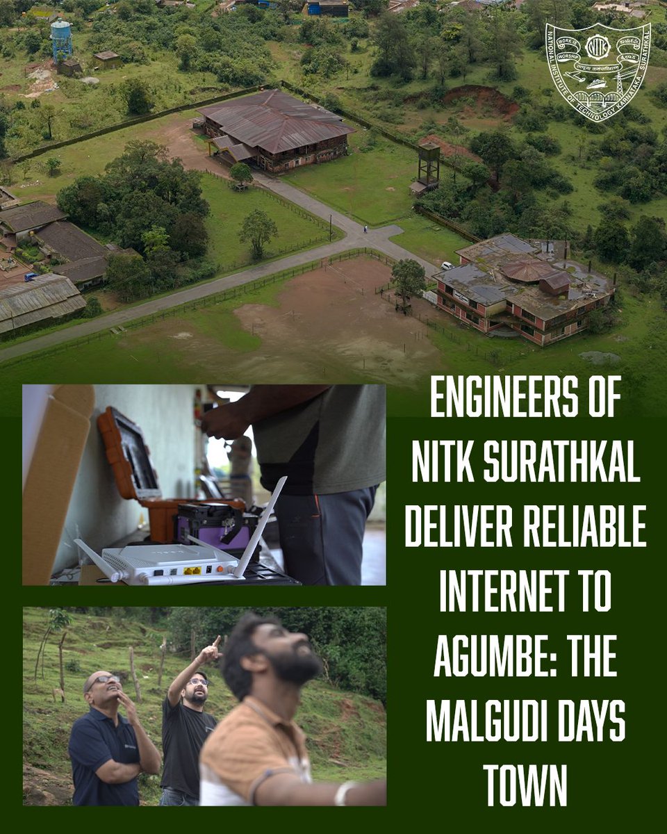 surathkal_nitk's tweet image. 📡 Agumbe is online!  
NITK Surathkal engineers have delivered reliable internet to 100+ locations in this remote rainforest town—home to Malgudi Days and King Cobras.  
#DigitalInclusion #TechForGood #NITKSurathkal @EduMinOfIndia @dpradhanbjp @mygovindia @GoIStats @IndiaDST