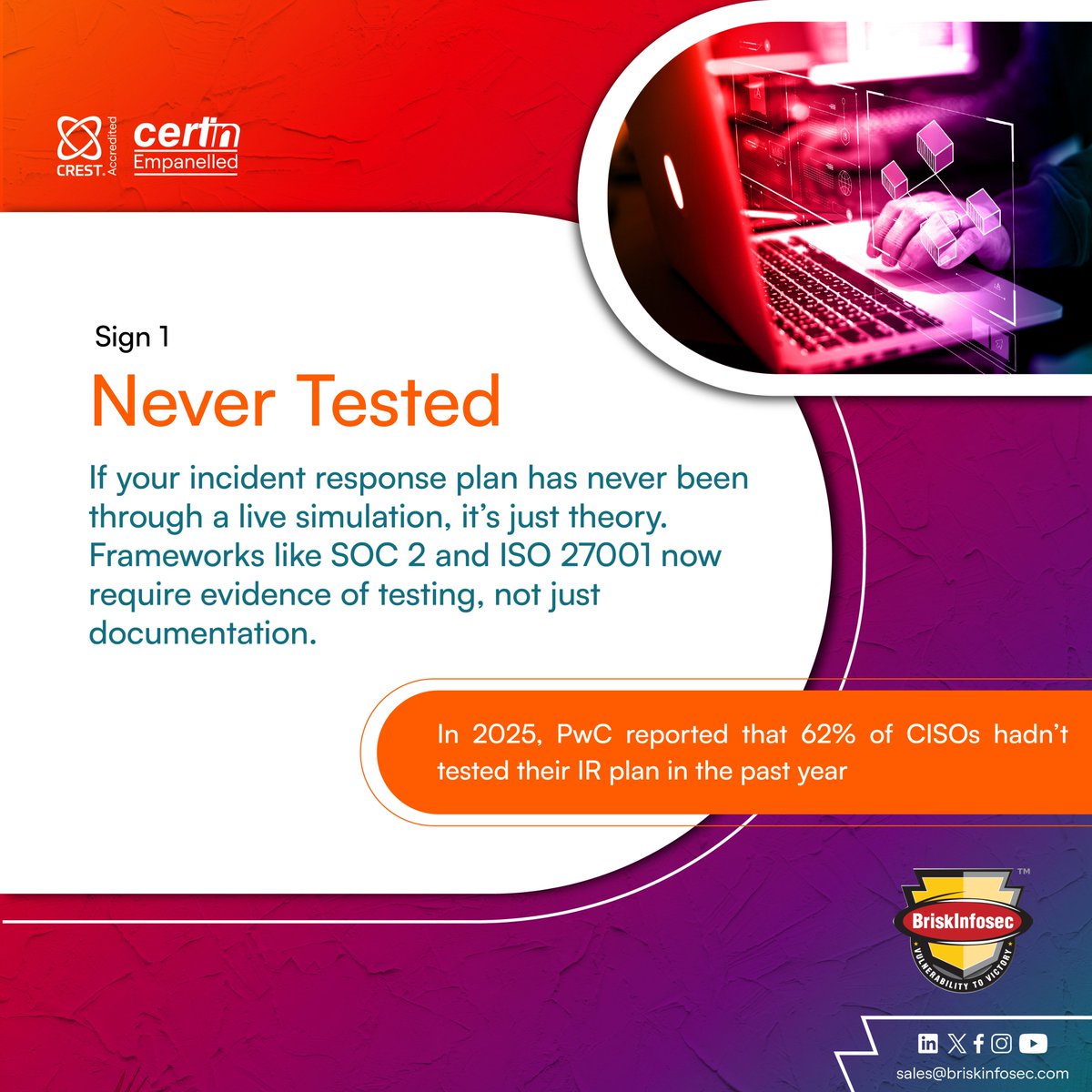 briskinfosec's tweet image. Is your IR plan truly breach-ready?

Most failures don’t come from major flaws… they come from the blind spots teams never notice until an attacker does.

Check this out 👇

#IncidentResponse #CyberSecurity #IRPlan #CISO  #InfoSec #DisasterRecovery #ThreatResearch #infosecurity