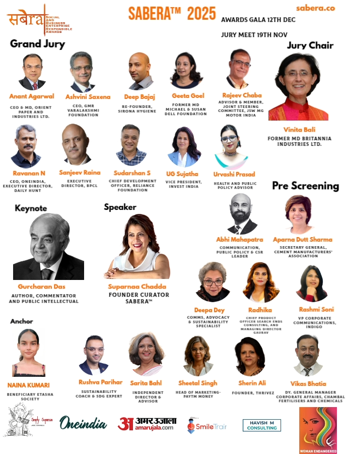 🌅 सबेरा SABERA™ 2025 Grand Jury Meet - Tomorrow
The Grand Jury gathers tomorrow at the India Habitat Centre to review India’s most impactful ESG, sustainability, and social innovation submissions.
A pivotal moment where rigour meets responsibility.
#SABERA #SABERA2025 #Jurymeet