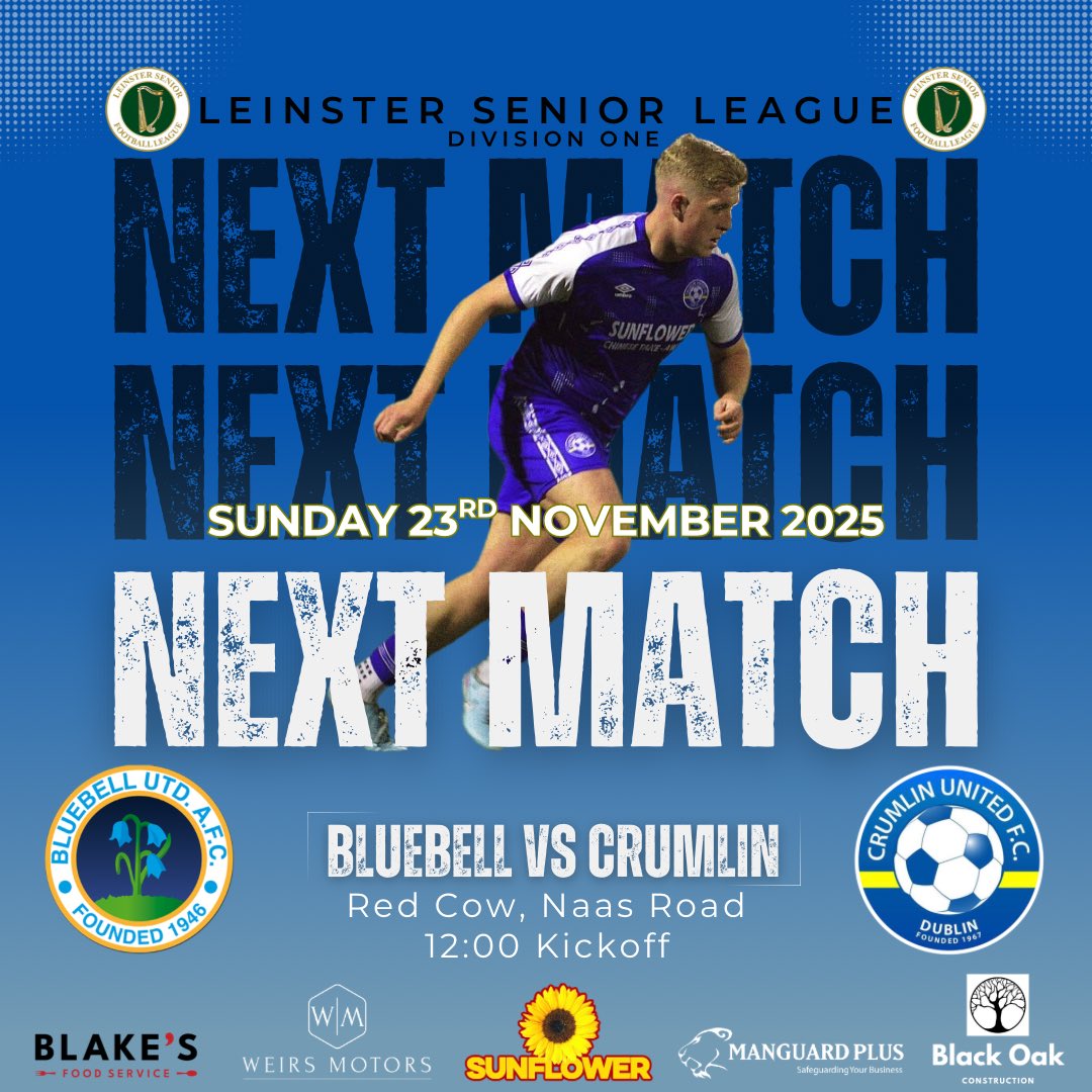 𝙉𝙀𝙓𝙏 𝙐𝙋 | 𝘽𝙇𝙐𝙀𝘽𝙀𝙇𝙇 (𝘼) 💥⚽️

League action Sunday afternoon, as we make the short trip to the Red Cow,

Get down and support the lads 🔵⚪️

<a href="/LSLLeague/">Leinster Senior League</a> <a href="/AlQuinn2015/">LSL Live Update’s</a>