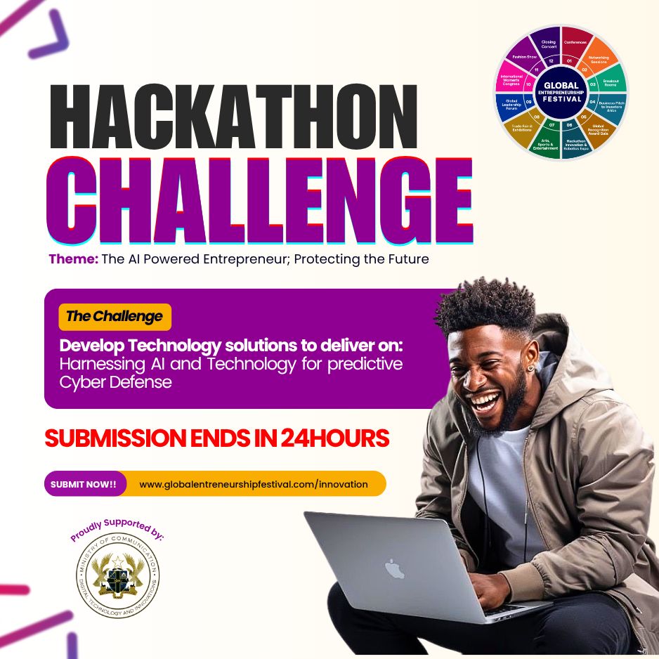 Globalefest's tweet photo. ⏳ Last Call: Hackathon Challenge Submissions Close in 24 Hours!

The Global Entrepreneurship Festival Hackathon Challenge is almost at the finish line. This is your final chance to untie your creativity, build something groundbreaking, and compete for a share of the $35,000 prize pool. 💡💰

Don’t let this opportunity slip away. Be part of the next big tech breakthrough at the world’s biggest entrepreneurship event.

Apply now 👇
https://t.co/nnWUtULFRM

Time is running out. Submit your idea before it is too late! 🚀

#GEF #GEF2025 #GEFGhana
#GlobalEntrepreneurshipFestival
#HackathonChallenge